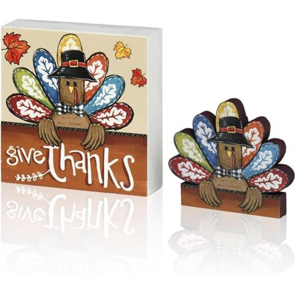 Thanksgiving Wooden Decor Indoor, Turkey Decor Give Thanks Box Sign - Picture 1 of 7